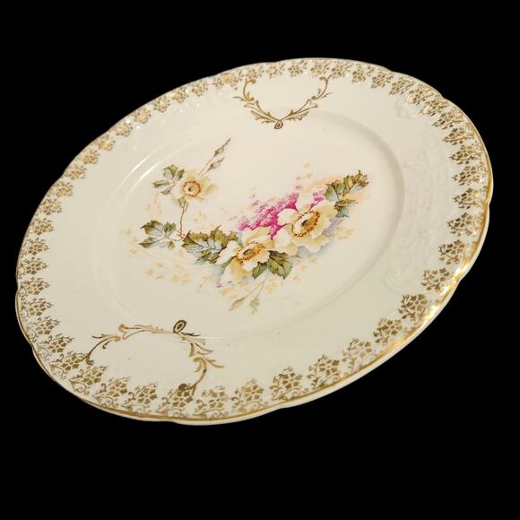 Antique CT Carl Tielsch Germany Floral Plate Gold Trim Embossed Rim 9.5" - Picture 1 of 4